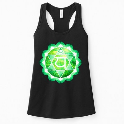 Heart Chakra Green Watercolor Lotus Mandala Yoga OM Womens Tank Top