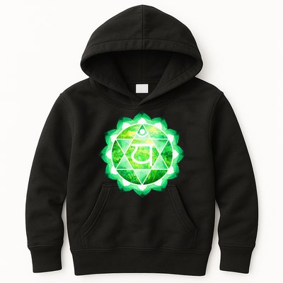 Heart Chakra Green Watercolor Lotus Mandala Yoga OM Kids Hoodie