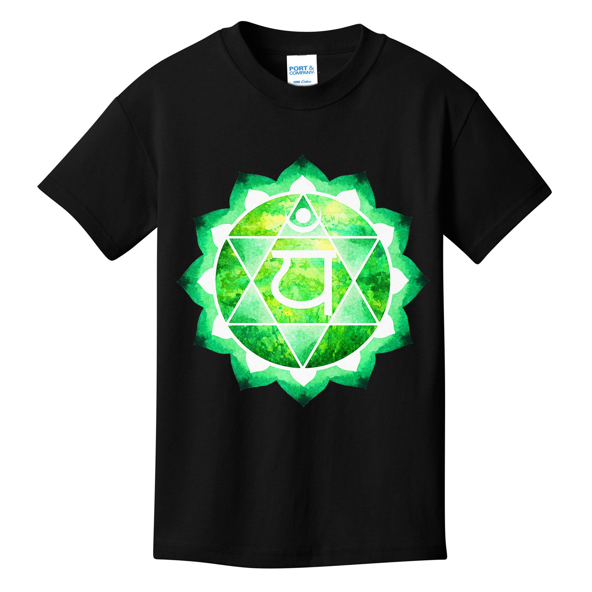 Heart Chakra Green Watercolor Lotus Mandala Yoga OM Kids T-Shirt