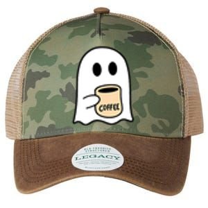 Halloween Costume Ghost Drinking Coffee Funny Coffee Lover Gift Legacy Tie Dye Trucker Hat