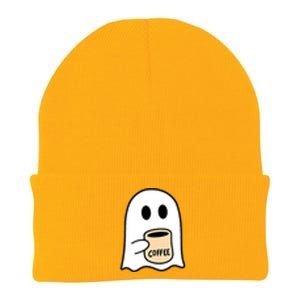 Halloween Costume Ghost Drinking Coffee Funny Coffee Lover Gift Knit Cap Winter Beanie