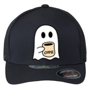 Halloween Costume Ghost Drinking Coffee Funny Coffee Lover Gift Flexfit Unipanel Trucker Cap