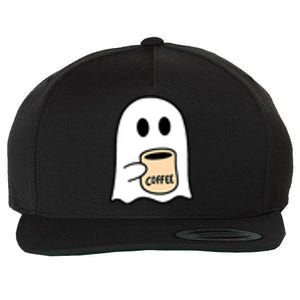 Halloween Costume Ghost Drinking Coffee Funny Coffee Lover Gift Wool Snapback Cap