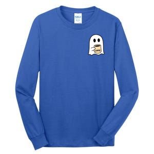 Halloween Costume Ghost Drinking Coffee Funny Coffee Lover Gift Tall Long Sleeve T-Shirt