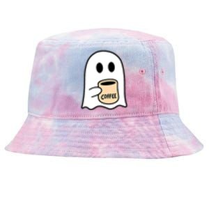 Halloween Costume Ghost Drinking Coffee Funny Coffee Lover Gift Tie-Dyed Bucket Hat