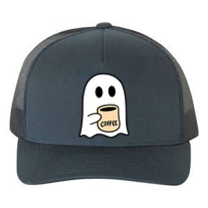 Halloween Costume Ghost Drinking Coffee Funny Coffee Lover Gift Yupoong Adult 5-Panel Trucker Hat