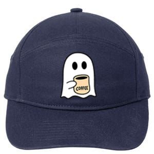 Halloween Costume Ghost Drinking Coffee Funny Coffee Lover Gift 7-Panel Snapback Hat