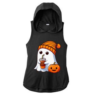 Halloween Costume Ghost Drinking Pumpkin Ladies PosiCharge Tri-Blend Wicking Draft Hoodie Tank