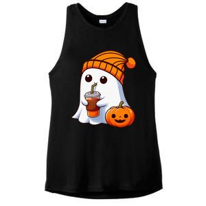 Halloween Costume Ghost Drinking Pumpkin Ladies PosiCharge Tri-Blend Wicking Tank