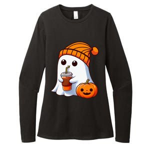 Halloween Costume Ghost Drinking Pumpkin Womens CVC Long Sleeve Shirt