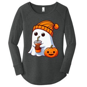 Halloween Costume Ghost Drinking Pumpkin Women's Perfect Tri Tunic Long Sleeve Shirt