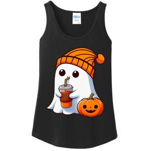 Halloween Costume Ghost Drinking Pumpkin Ladies Essential Tank