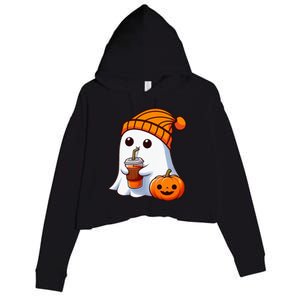 Halloween Costume Ghost Drinking Pumpkin Crop Fleece Hoodie