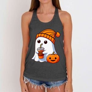 Halloween Costume Ghost Drinking Pumpkin Women's Knotted Racerback Tank