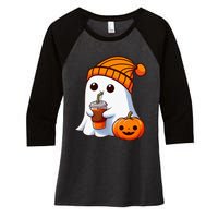 Halloween Costume Ghost Drinking Pumpkin Women's Tri-Blend 3/4-Sleeve Raglan Shirt