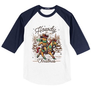 Howdy Christmas Gingerbread Man Cowboy Ride Horse Western Baseball Sleeve Shirt