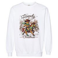 Howdy Christmas Gingerbread Man Cowboy Ride Horse Western Garment-Dyed Sweatshirt