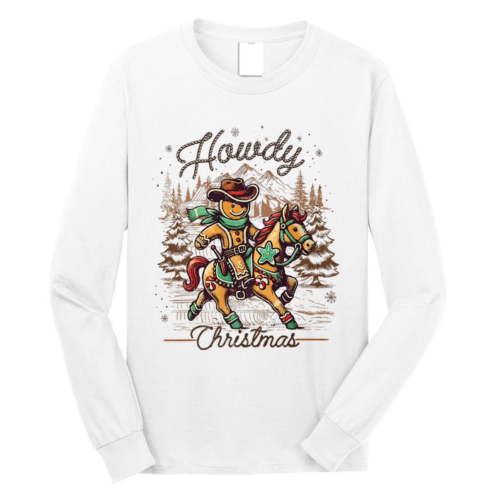 Howdy Christmas Gingerbread Man Cowboy Ride Horse Western Long Sleeve Shirt