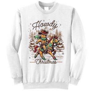 Howdy Christmas Gingerbread Man Cowboy Ride Horse Western Sweatshirt