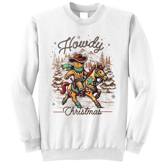 Howdy Christmas Gingerbread Man Cowboy Ride Horse Western Sweatshirt