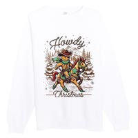 Howdy Christmas Gingerbread Man Cowboy Ride Horse Western Premium Crewneck Sweatshirt