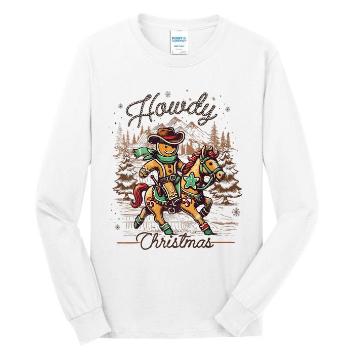 Howdy Christmas Gingerbread Man Cowboy Ride Horse Western Tall Long Sleeve T-Shirt