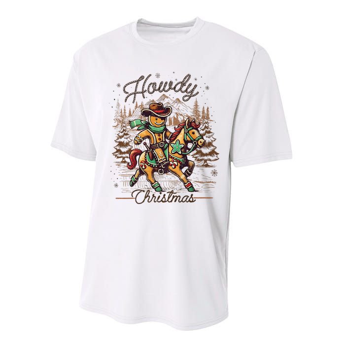 Howdy Christmas Gingerbread Man Cowboy Ride Horse Western Performance Sprint T-Shirt