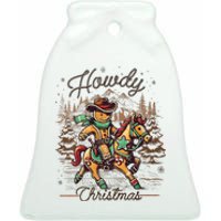 Howdy Christmas Gingerbread Man Cowboy Ride Horse Western Ceramic Bell Ornament