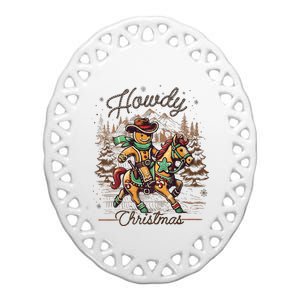 Howdy Christmas Gingerbread Man Cowboy Ride Horse Western Ceramic Oval Ornament