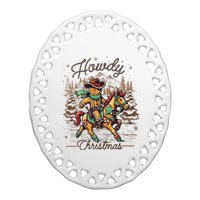 Howdy Christmas Gingerbread Man Cowboy Ride Horse Western Ceramic Oval Ornament