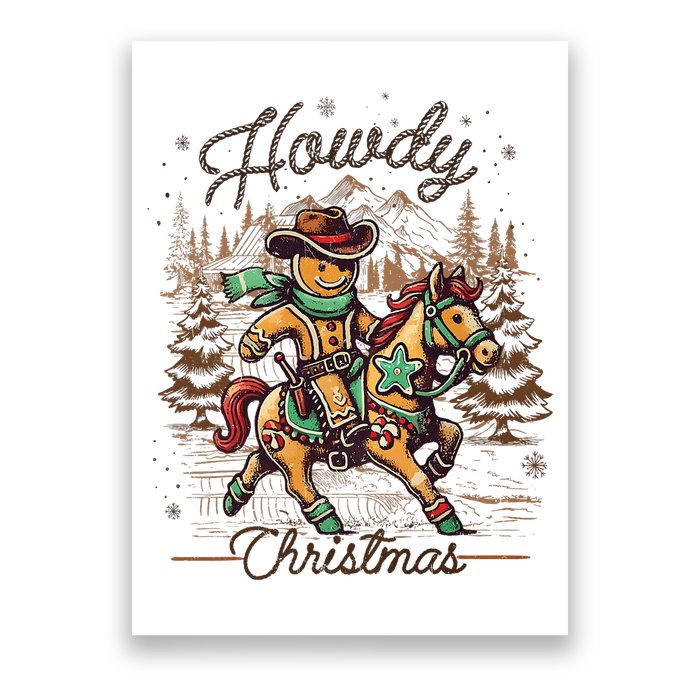 Howdy Christmas Gingerbread Man Cowboy Ride Horse Western Poster