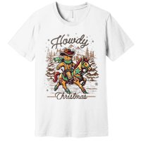 Howdy Christmas Gingerbread Man Cowboy Ride Horse Western Premium T-Shirt