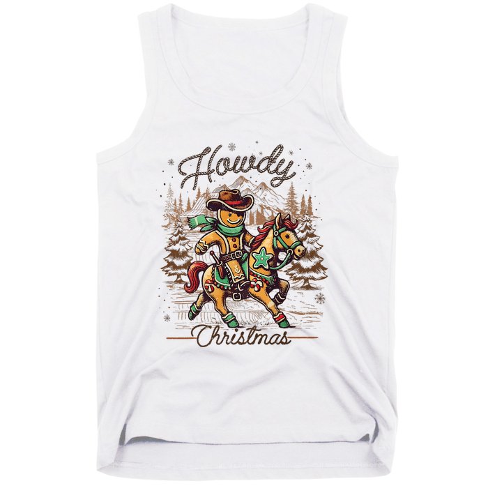 Howdy Christmas Gingerbread Man Cowboy Ride Horse Western Tank Top