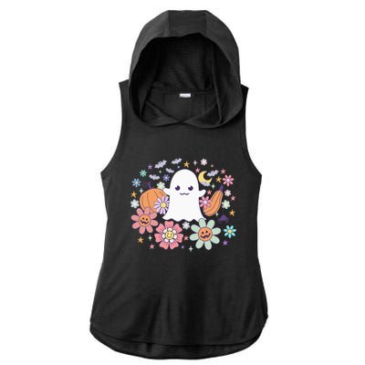 Halloween Cute Ghost Jack O Lantern Pumpkin Spider Bats Moon Ladies PosiCharge Tri-Blend Wicking Draft Hoodie Tank