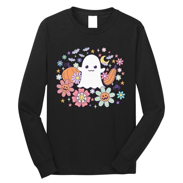 Halloween Cute Ghost Jack O Lantern Pumpkin Spider Bats Moon Long Sleeve Shirt