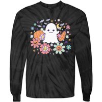 Halloween Cute Ghost Jack O Lantern Pumpkin Spider Bats Moon Tie-Dye Long Sleeve Shirt