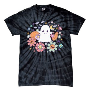 Halloween Cute Ghost Jack O Lantern Pumpkin Spider Bats Moon Tie-Dye T-Shirt