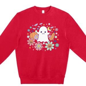 Halloween Cute Ghost Jack O Lantern Pumpkin Spider Bats Moon Premium Crewneck Sweatshirt