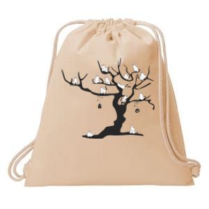 Halloween Cute Ghost Kitty Cats on a Tree Drawstring Bag