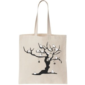 Halloween Cute Ghost Kitty Cats on a Tree Tote Bag