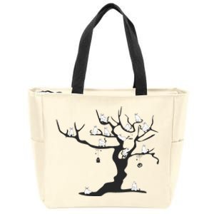 Halloween Cute Ghost Kitty Cats on a Tree Zip Tote Bag