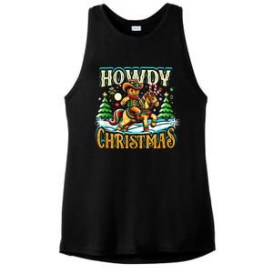 Howdy Christmas Gingerbread Man Cowboy Ride Horse Western Ladies PosiCharge Tri-Blend Wicking Tank