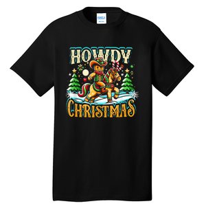 Howdy Christmas Gingerbread Man Cowboy Ride Horse Western Tall T-Shirt