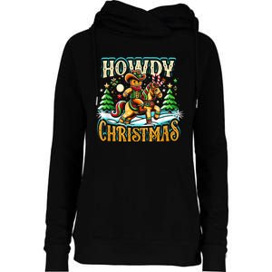 Howdy Christmas Gingerbread Man Cowboy Ride Horse Western Womens Funnel Neck Pullover Hood