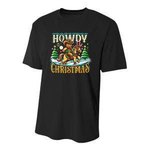 Howdy Christmas Gingerbread Man Cowboy Ride Horse Western Youth Performance Sprint T-Shirt