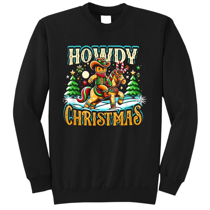 Howdy Christmas Gingerbread Man Cowboy Ride Horse Western Tall Sweatshirt