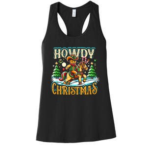 Howdy Christmas Gingerbread Man Cowboy Ride Horse Western Women's Racerback Tank