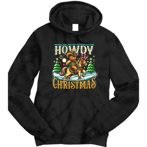 Howdy Christmas Gingerbread Man Cowboy Ride Horse Western Tie Dye Hoodie