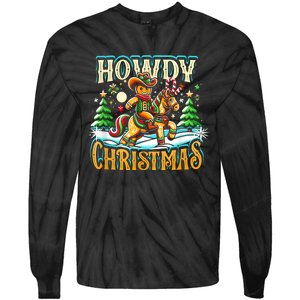 Howdy Christmas Gingerbread Man Cowboy Ride Horse Western Tie-Dye Long Sleeve Shirt