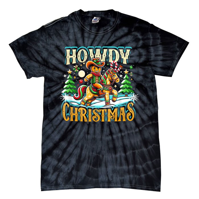 Howdy Christmas Gingerbread Man Cowboy Ride Horse Western Tie-Dye T-Shirt